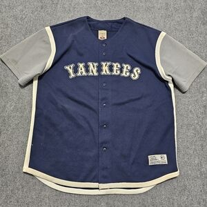 Vintage True Fan MLB New York Yankees Navy Button Up Jersey Men Adult L Baseball